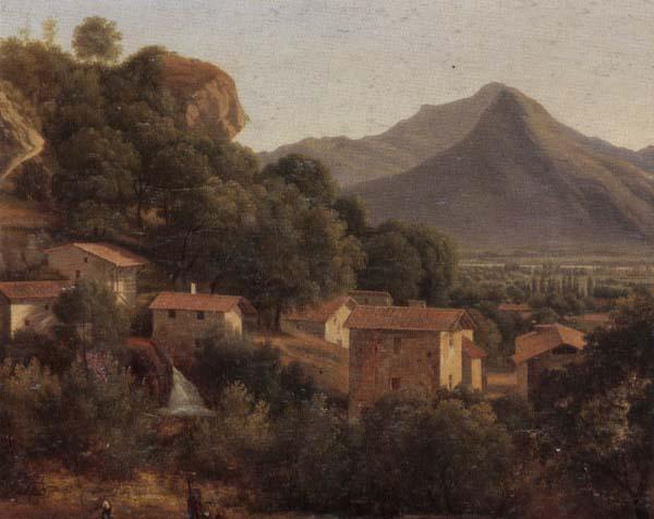unknow artist View of a hill-top town in a mountainous landscpae oil painting picture
